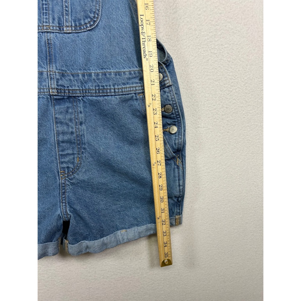 Cottagecore Old Navy Women L Blue Denim Short Overalls Cuffed Bib Shortalls - Picture 8 of 13